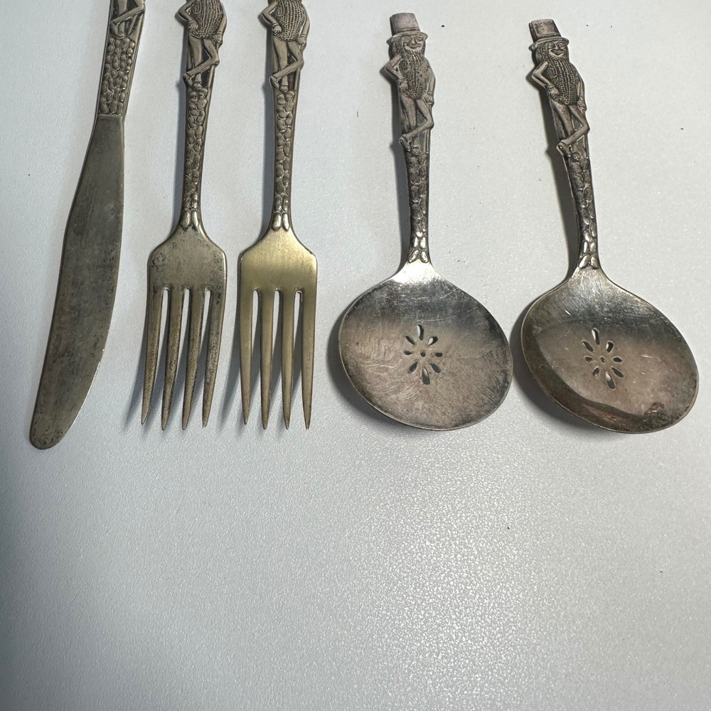Planters Mr Peanut Flatware Set 5pc Silver Silverplate Vintage Advertising - Picture 3 of 10